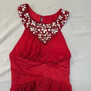 My Michelle Red Jeweled Halter High-Low Formal Prom Gown Dress Size 1